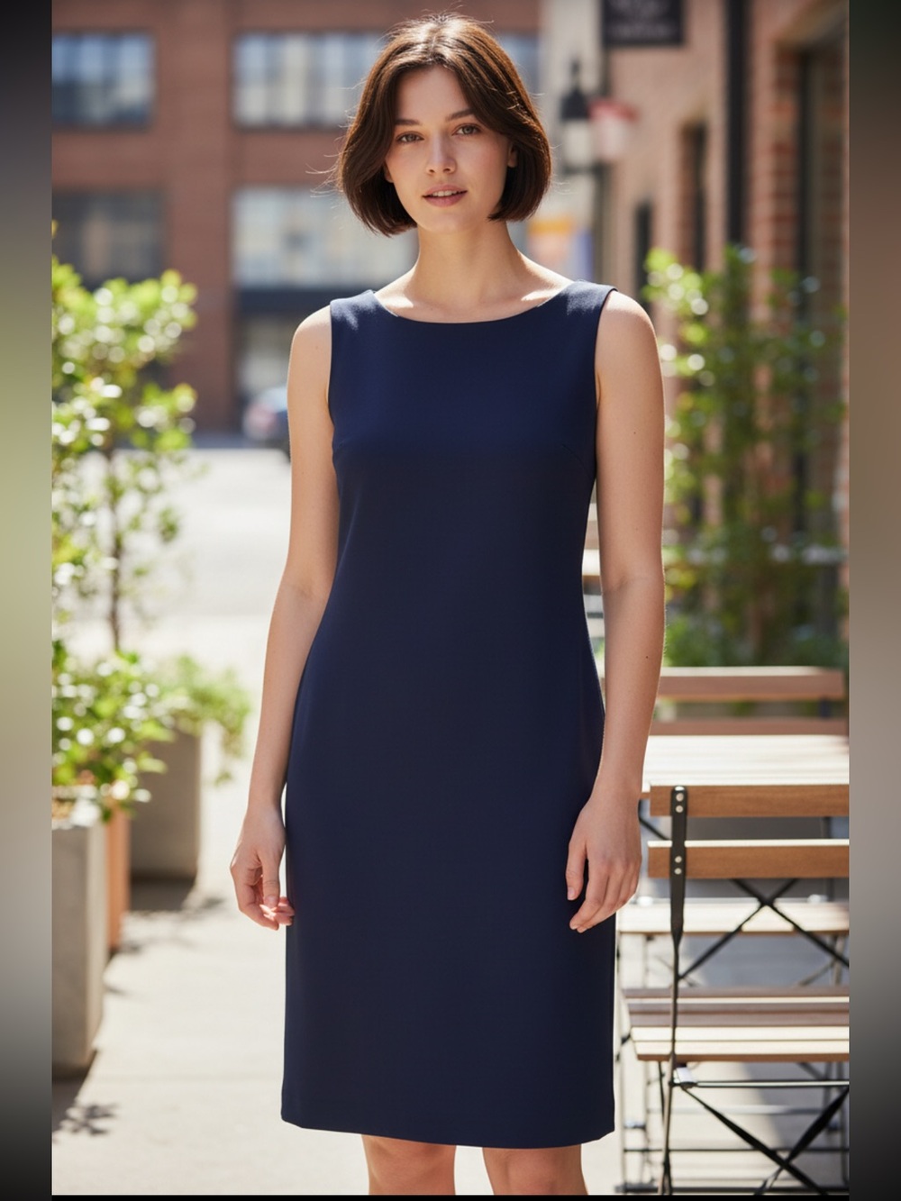 Judy P Deena Boatneck Navy Sleeveless Dress Tailored Wrinkle Free Elegance R$147
